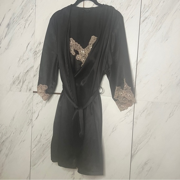 2/$100 Jones New York Black Lace Night Dress Lingerie Robe Set SZ M - Picture 1 of 6